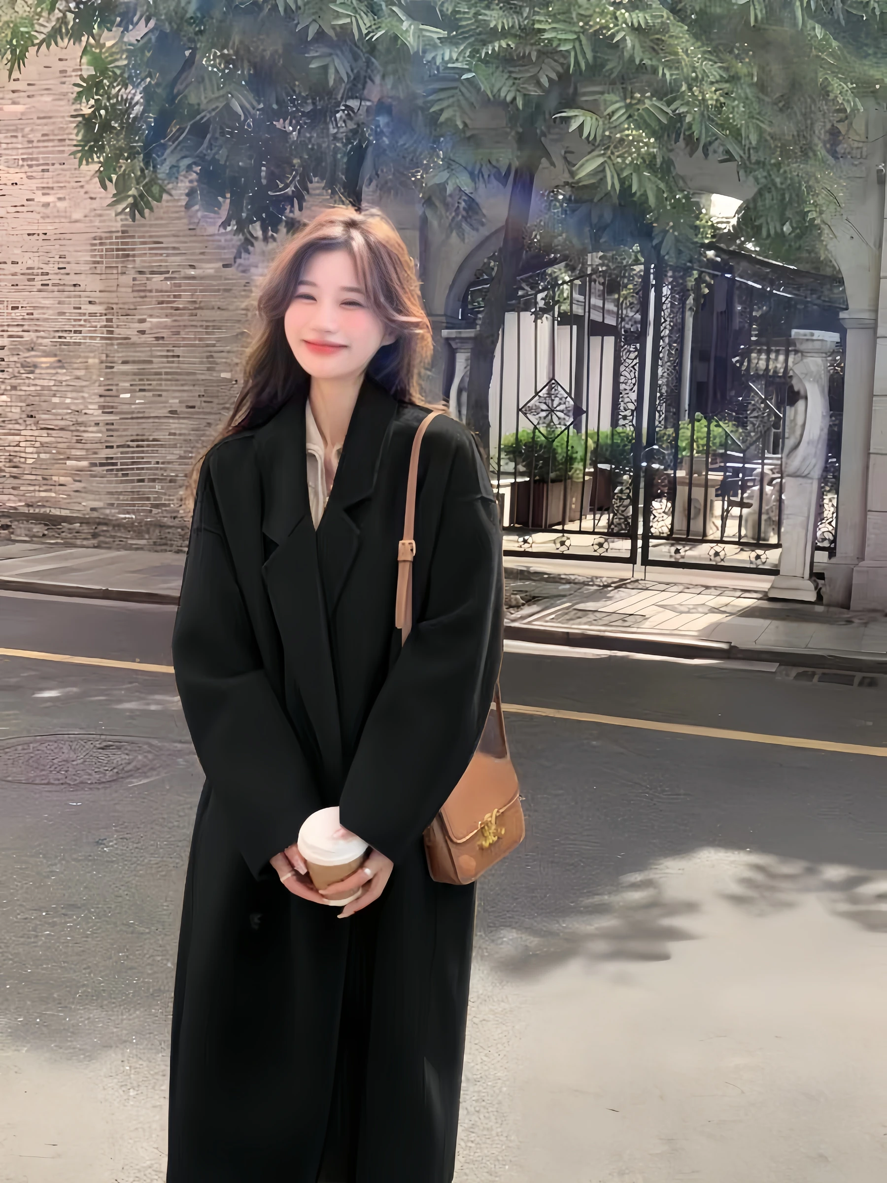 معطف كشمير عالي الجودة بلون الجمل على الوجهين للنساء لخريف وشتاء 2025 نمط كوري جديد متوسط الطول صوف فضفاض وعصري