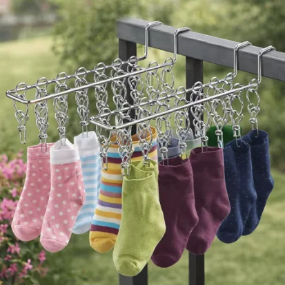 Stainless Steel Socks Drying Rack 10/16 Clips Waterproof Clothes Drying Rack Windproof Space Saving Laundry Hanger Indoor