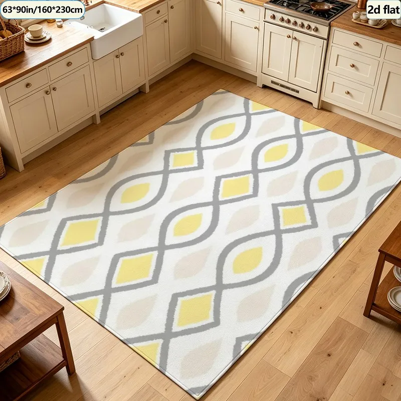 Boho Yellow Grey Eye Diamond Geometric Carpet Flooring Square Area Rug Non‑Slip Washable Floor Mat for Bedroom Home Decoration
