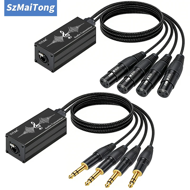 Conversor de Rede RJ45 CAT5/6 para Conector XLR de 3 Pinos de 4 Canais (Macho/Fêmea) - Cabo Receptor Multi-Rede para Caixas de Som