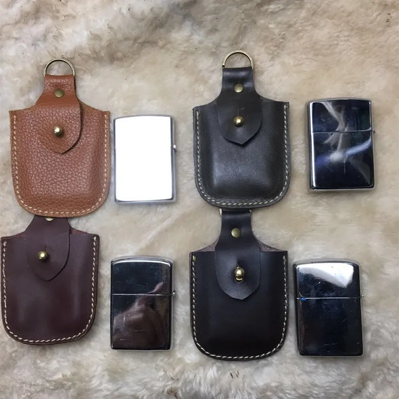 Genuine Leather Lighter Case Cowhide Custom Protective Sleeve Lighter Storage Belt Bag Handmade for Zipp Lighter Shell