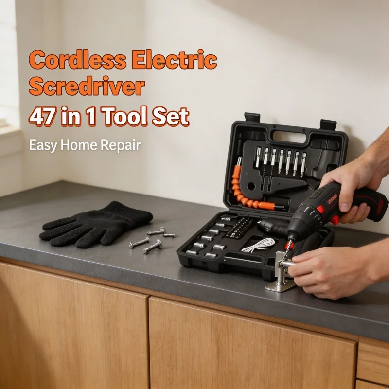 Portable Electric Screwdriver Cordless 47 in 1 Rotated 90 Degrees Rechargeable Screwdriver with LED for Home Office DIY Tools