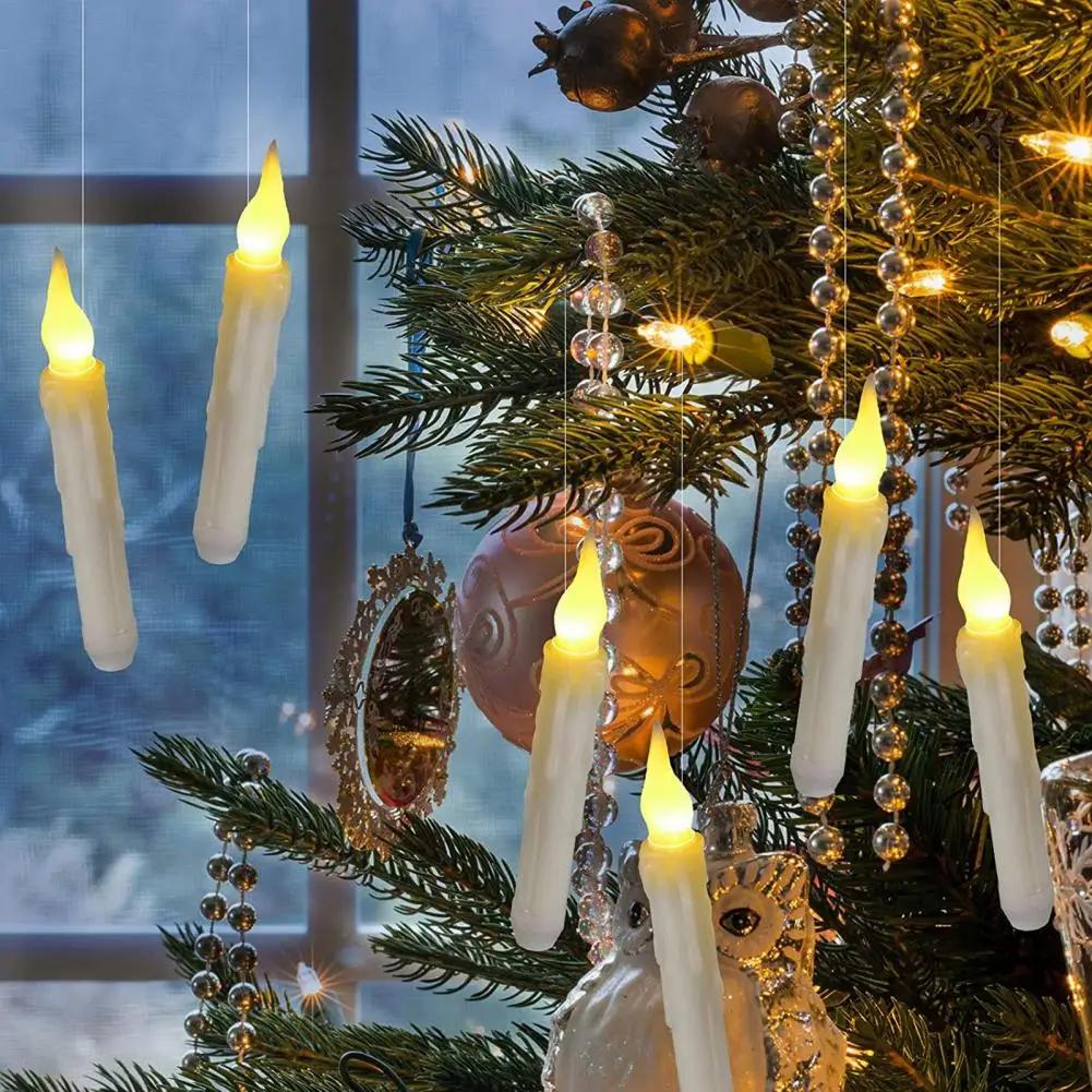 12 Pcs Floating Candles with Wand Remote Battery Operated Candlestick with Warm Light Magic Hanging Flameless LED Taper Candles