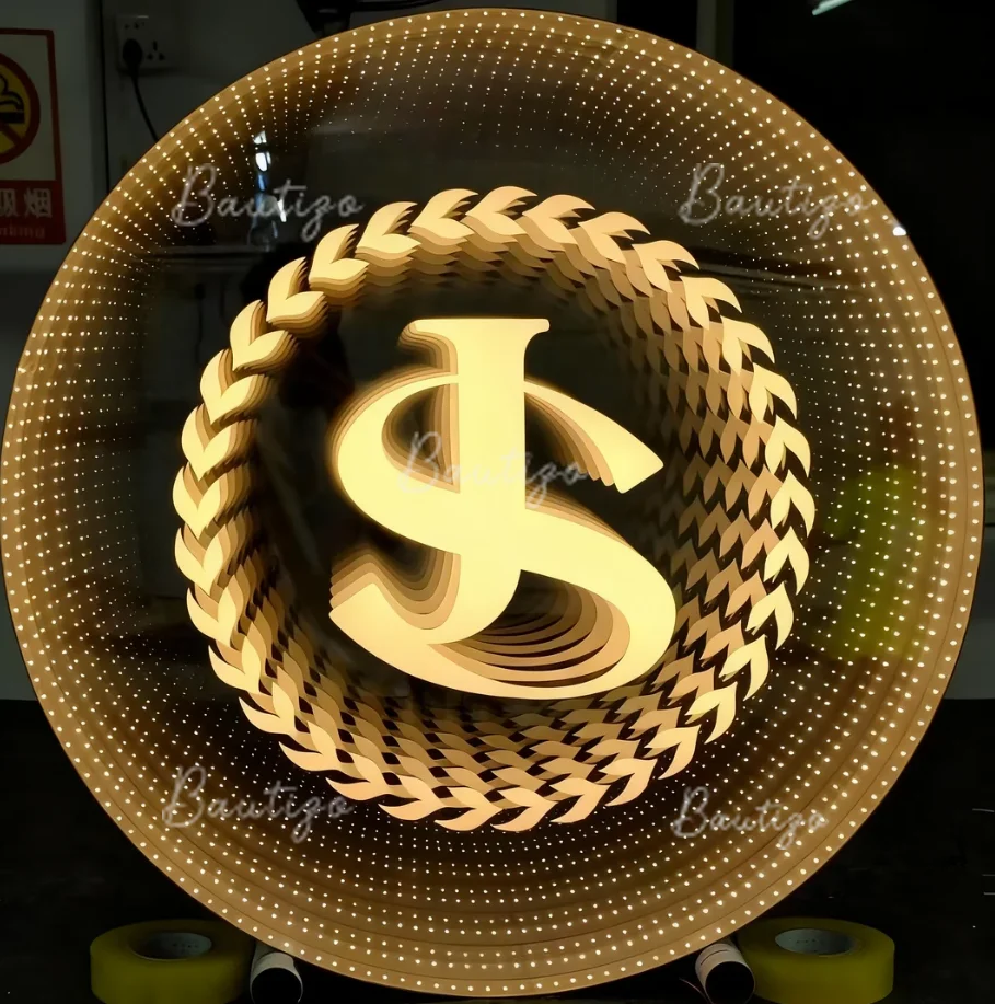 

Custom LED 3D Infinity Mirror Light Up Sign Wall of Letters Modern Art Decor Unique Printed Logo Mirror Reflection Luminous Sign