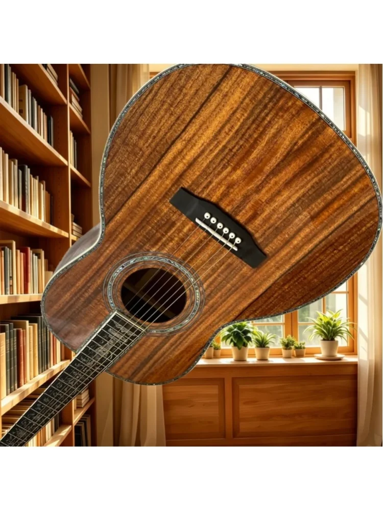 Sofort lieferbare braune KOA Anfänger-Folk-Gitarre mit fester Brücke, Ebenholzgriffbrett, Einsteiger-Saiteninstrument für Musikliebhaber