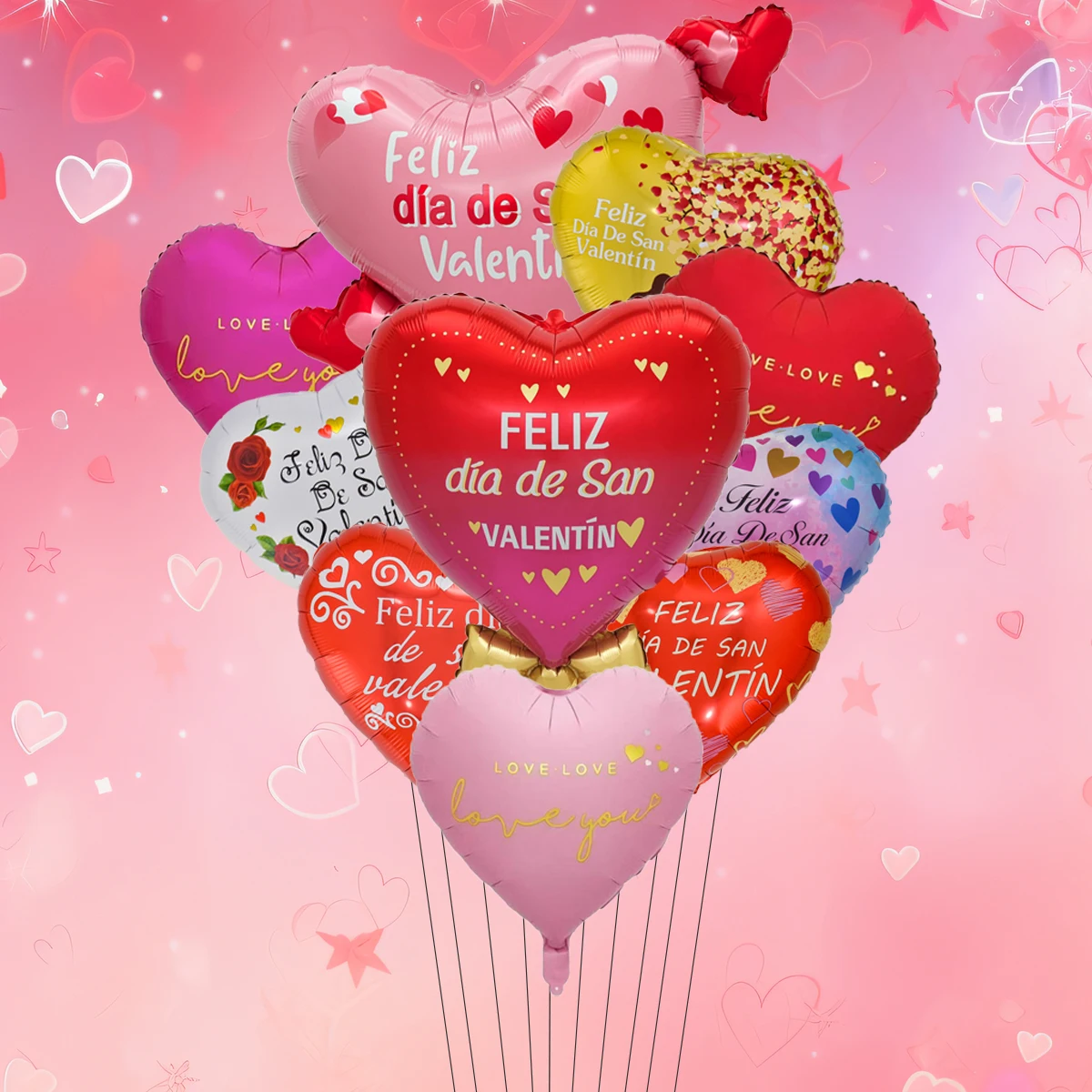 10 Stück Spanisch Happy Valentinstag Brief Herzform Folienballons Set Valentinstag Dekorationen Geschenke