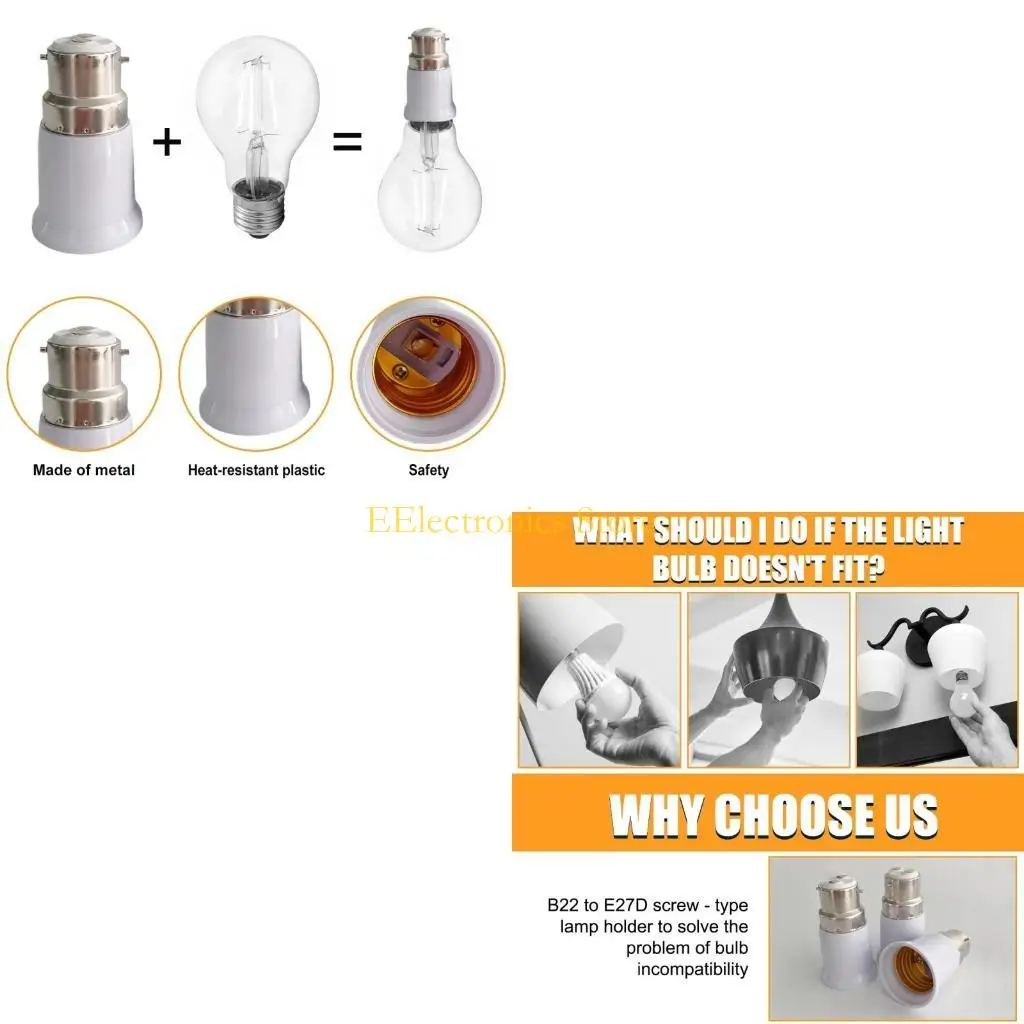 B03C B22 To E27 Socket Converter Small Size Insulated Plastic Construction Simple Installation 110-240V Voltages Support