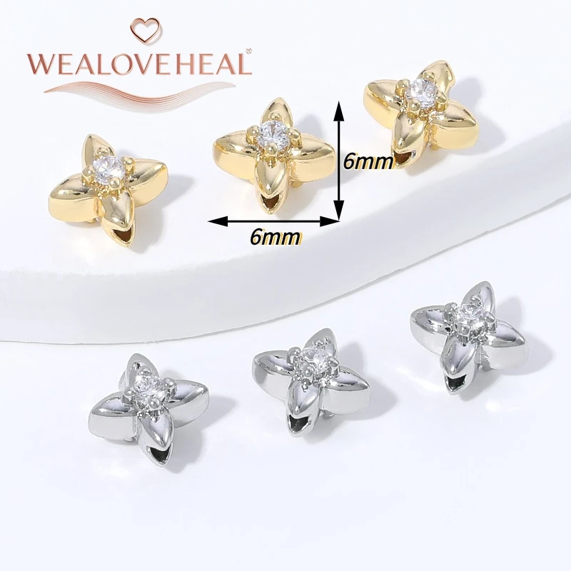 2/4 Stück 18K vergoldete Messing-Doppelseitige Zirkon-Vierblattklee-Abstandshalterperlen für DIY Armband- und Halsketten-Schmuckherstellung – Detail 16