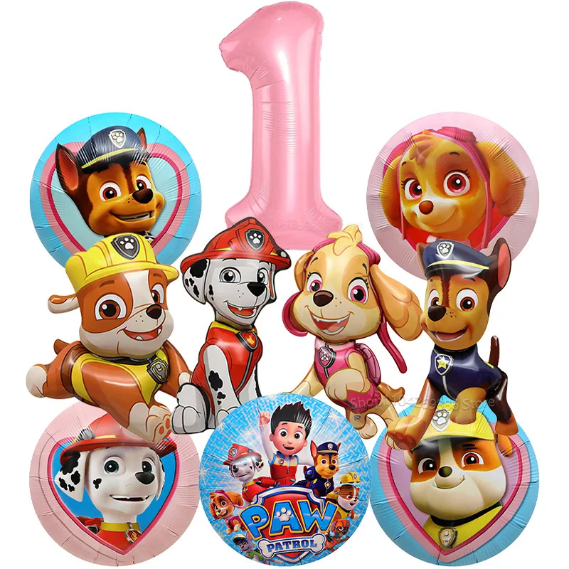10-teiliges Paw Patrol Ballon-Set Hunde-Folienballons 32 Zoll Blau Rosa Zahlenballon für Kinder 1-9. Geburtstag Party-Dekoration für Jungen & Mädchen