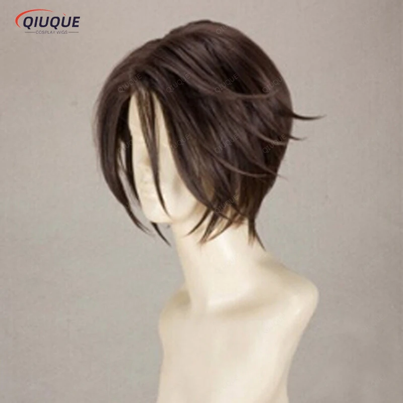 Final Fantasy FF8 Squall Leonhart parrucca Cosplay per capelli corta marrone resistente al calore + cappuccio per parrucca gratuito