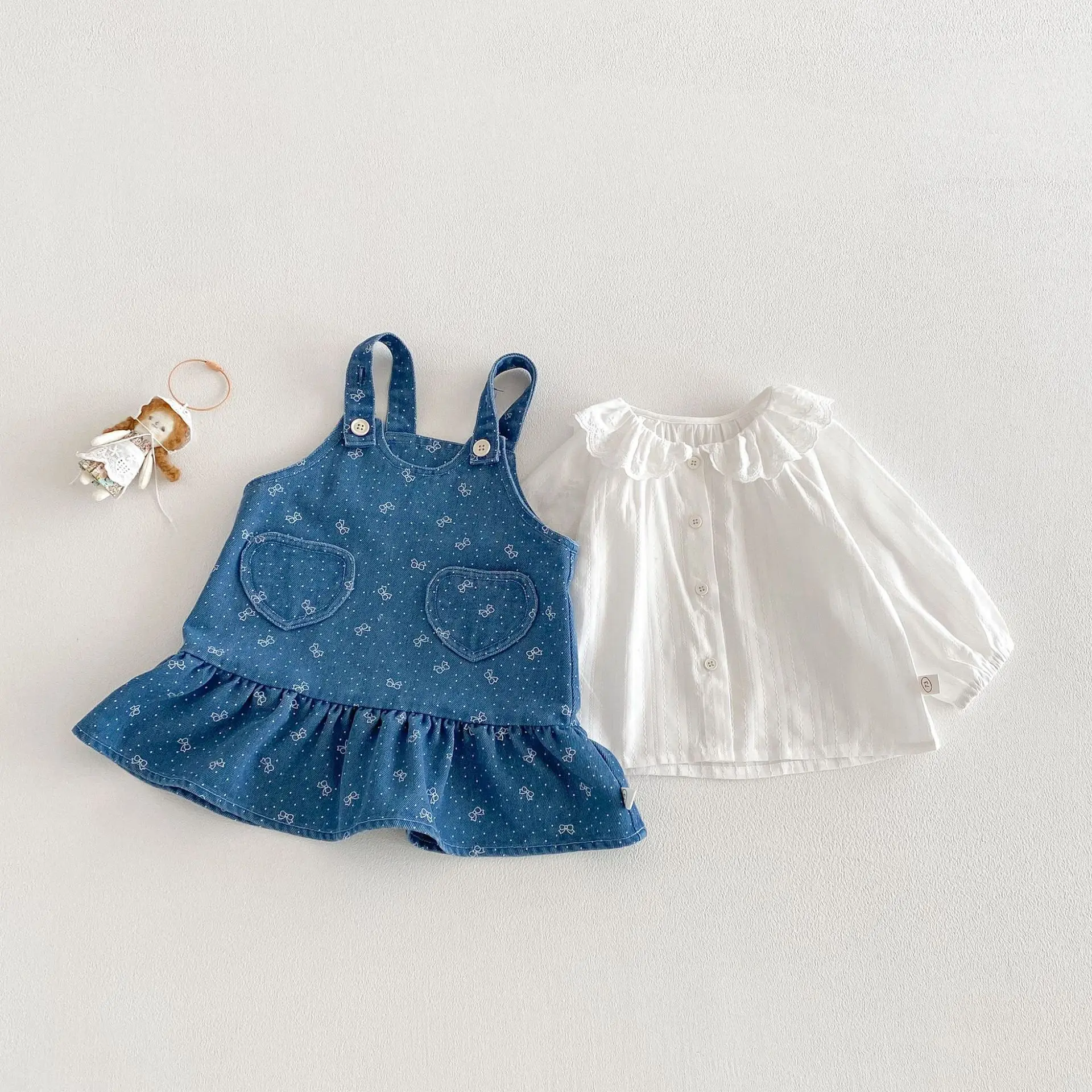 Girls' Sweet Cowboy Skirt 2026 New Spring Baby Full Version Bow Printed Dress Children's Skirt