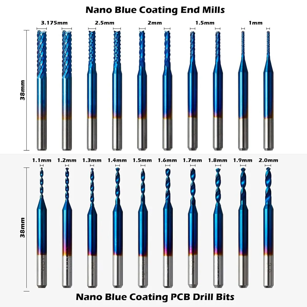 XCAN Milling Cutter 50pcs Tungsten Carbide End Mill Router Bits, 1/8\'\' Shank CNC Cutter Milling Carving Engraving Bit Set