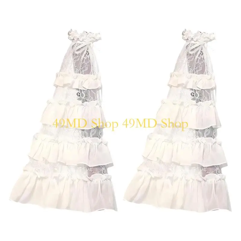 49MD Elegant Lace Arm Sleeves With Layered Ruffle Design Sleeves For Weddings