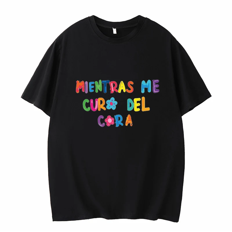 Karol G Mientras Me Curo Del Cora Text Fashion Print Short Sleeve For Men Women Summer Clothing Gift For Fans