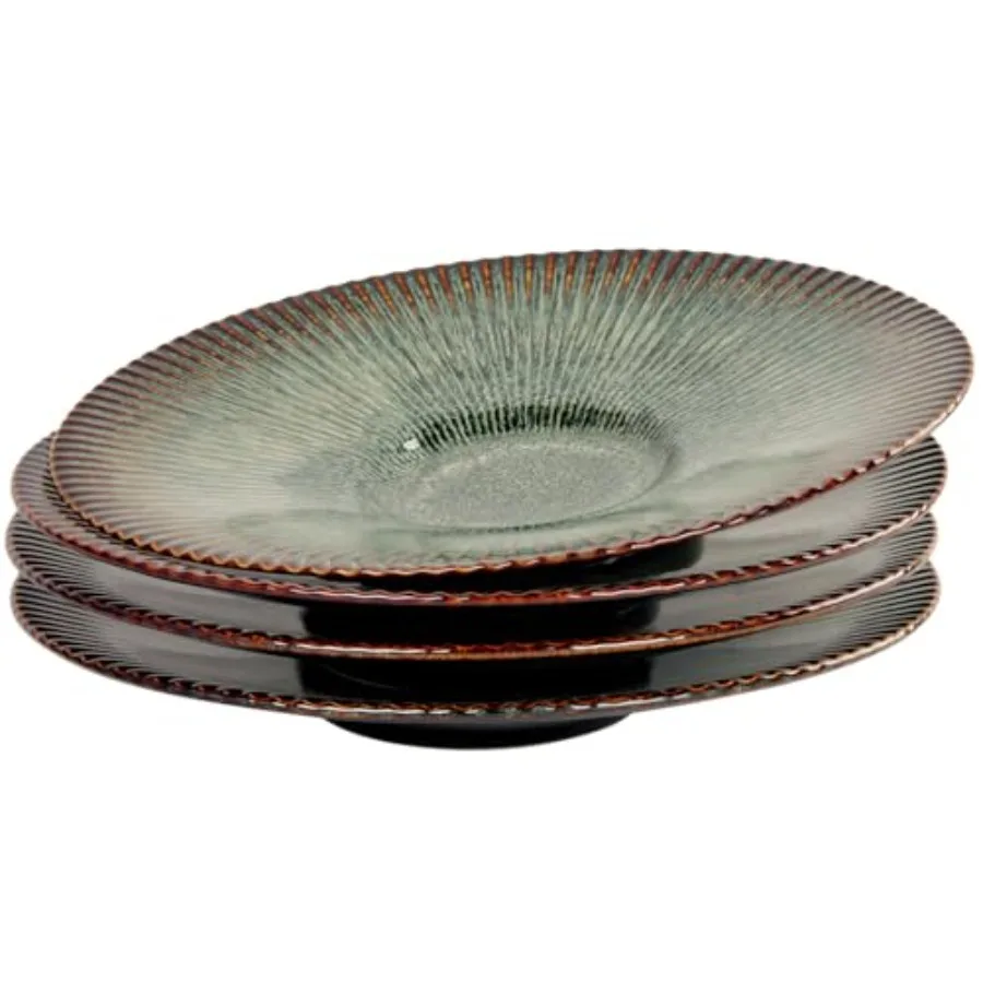 

Набор керамических обеденных тарелок (4 шт.), 30 см, большие сервировочные тарелки для кухни, посуда с ободком для пасты, салата, стейка, пиццы