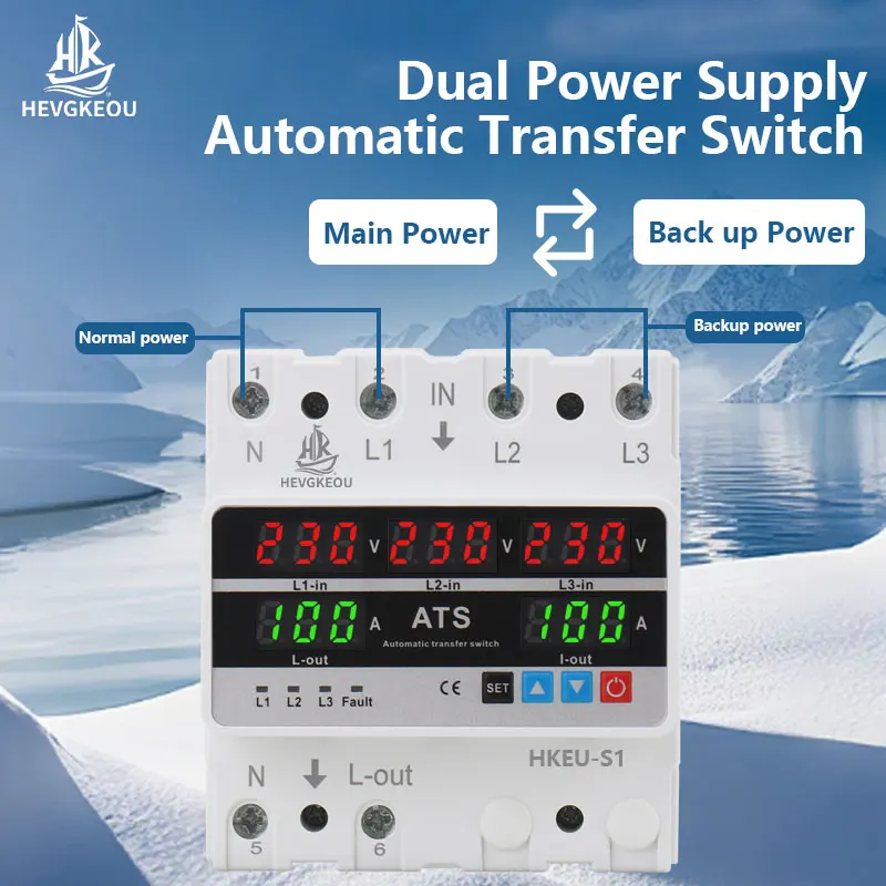 Interruptor de Transferencia Automática Trifásico 63A 4P ATS con Monitoreo de Voltaje/Corriente