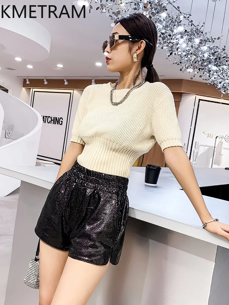 KMETRAM Sheepskin Natural Leather Shorts High-waisted Slim Trousers Autumn Winter Versatile Shorts Women 2024 Женские Шорты