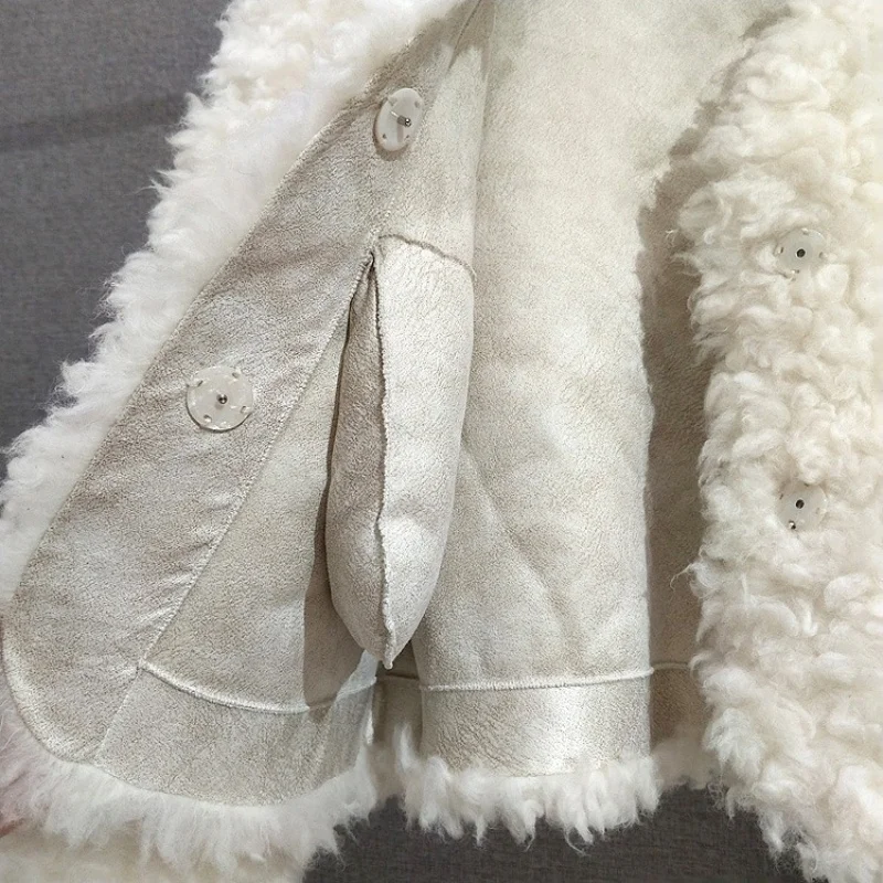 JT518 Damski Krótki Płaszcz z Kości Słoniowej z Dekoltem w Serek, Nowa Zimowa Kurtka Damska z Prawdziwej Wełny na Co Dzień, Kolekcja 2025