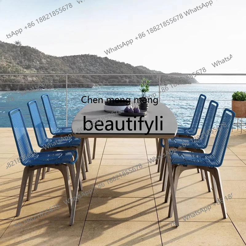 X Table and Chair Set Teak Rainproof Rattan Woven Balcony Outdoor Villa Courtyard Sand Leisure Coffee Shop Western Restaurant