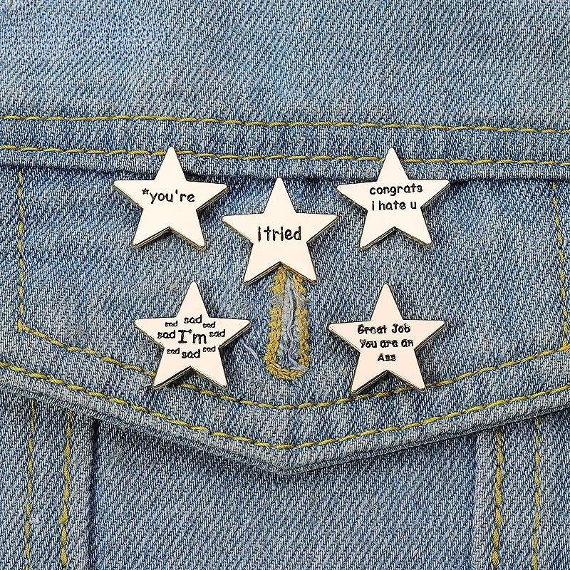 I Tried Congrats Hate You Enamel Pins Gold Color Five-Pointed Star Brooches Lapel Badges Quotations Jewelry Gifts Wholesale