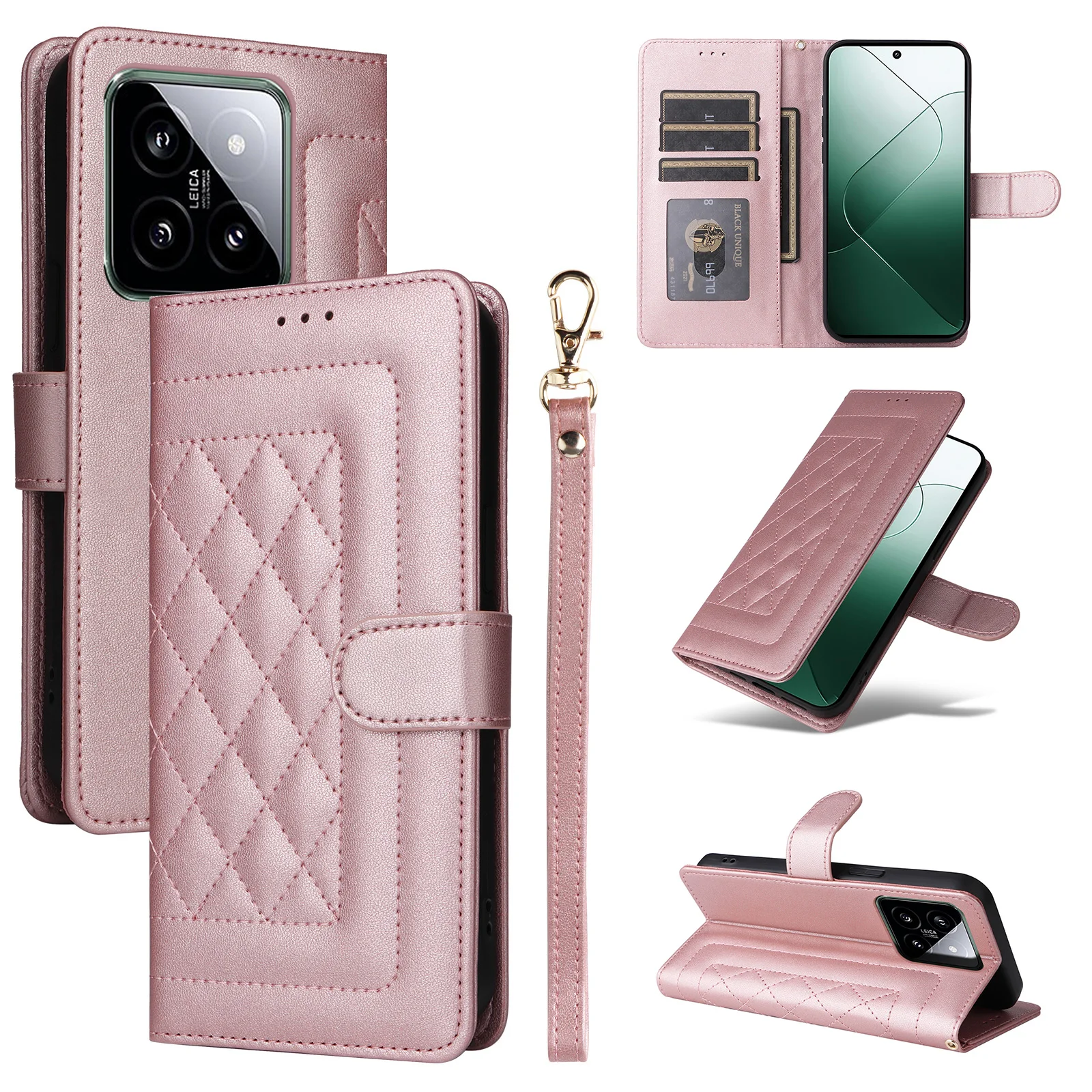 Grid Wallet Leather Phone Cases For Xiaomi 14 POCO X6 M6 Redmi 13C Note 13 12 Pro Plus Lite Ultra Case 4G 5G 10pcs