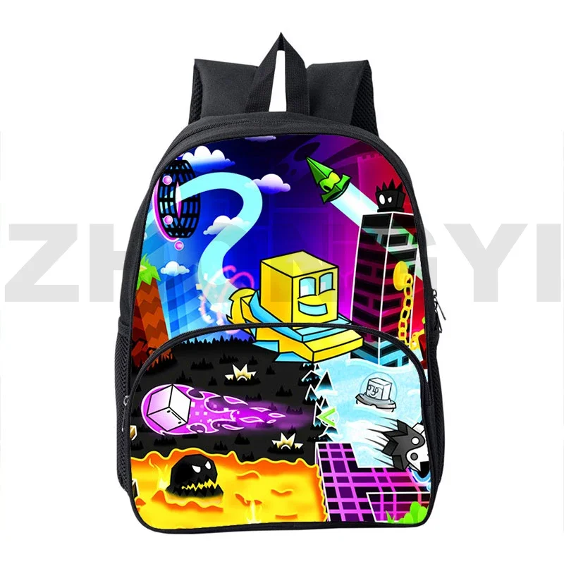 Angry Geometry Dash 3D Backpack for Women 16 Inch Large Capacity Fashion Canvas Boy Mens Bookbag Kawaii Laptop Anime Men Mochila