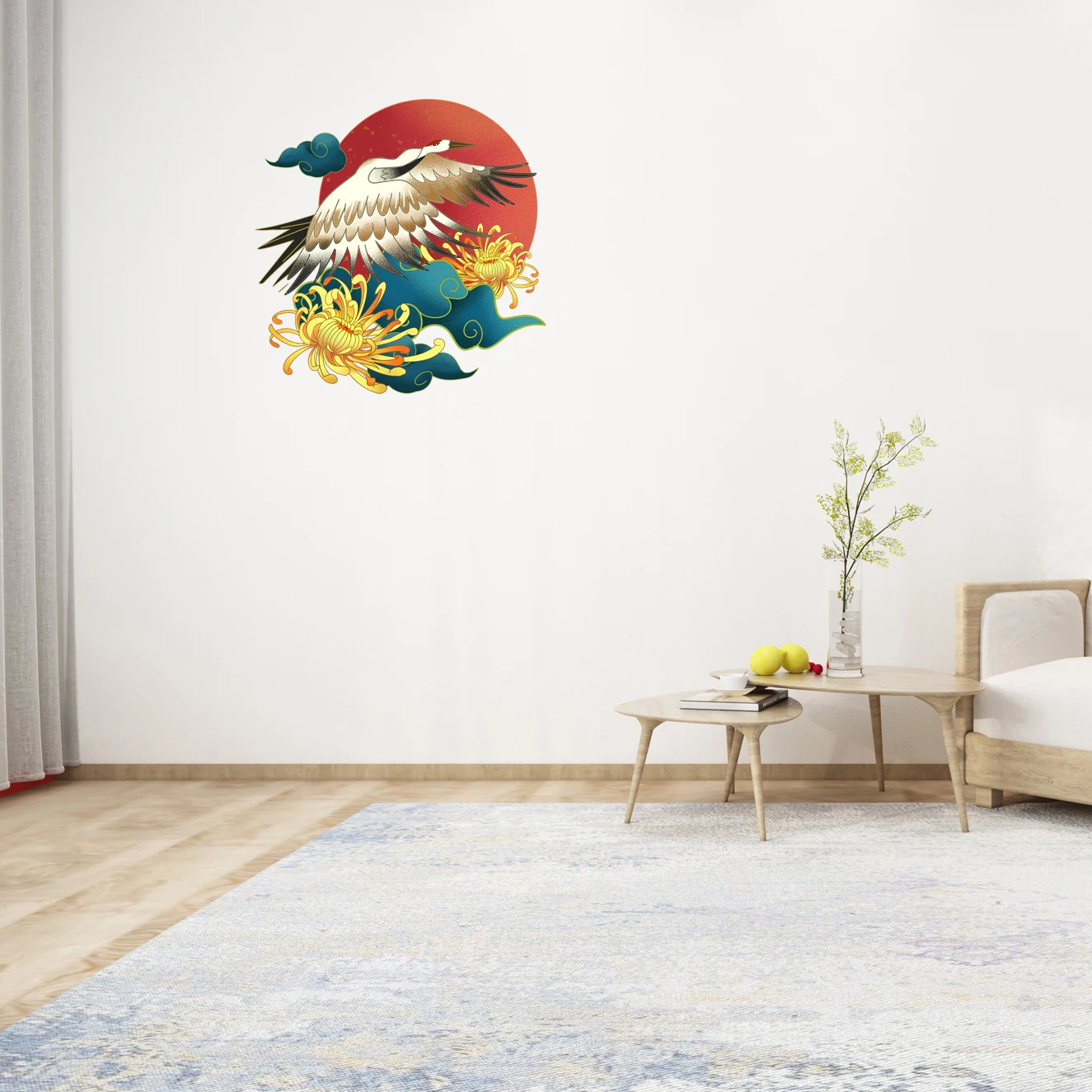 Three Ratels QC556 Classical style auspicious crane picture elegant art wall sticker living room decoration bedroom Decal
