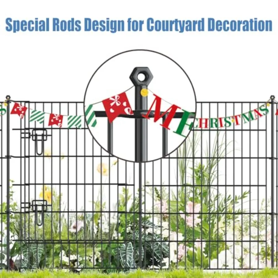 16 Panels Garden FenceRustproof Metal Fence Panels - 32in H ×37.8ft (L) Garden Fencing Animal Barrier with Gate Dog Fe