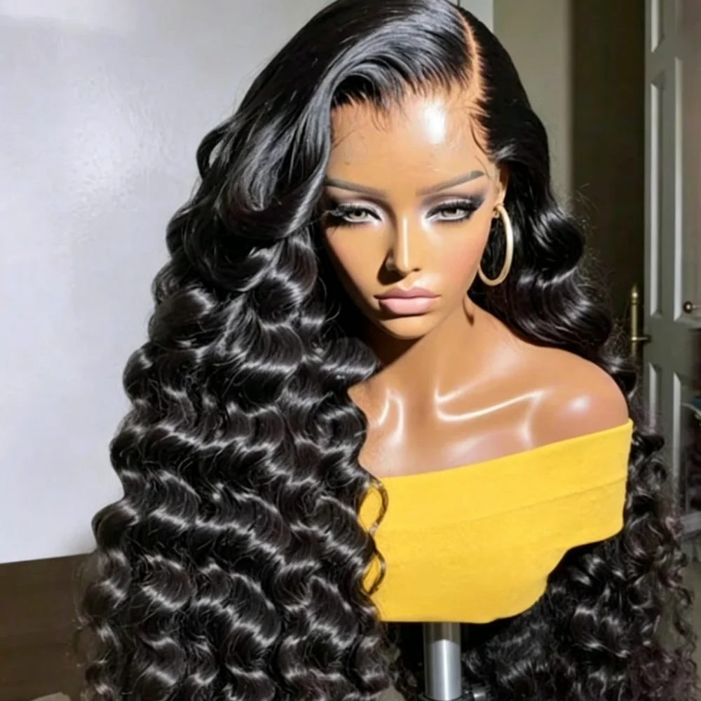 

13x4 HD Lace Front Wig 40 Inch 250% Density Wear And Go Glueless Loose Deep Wave Human Hair Wig Pre Plucked Wet And Wavy Natural Black Wigs With Baby Hair