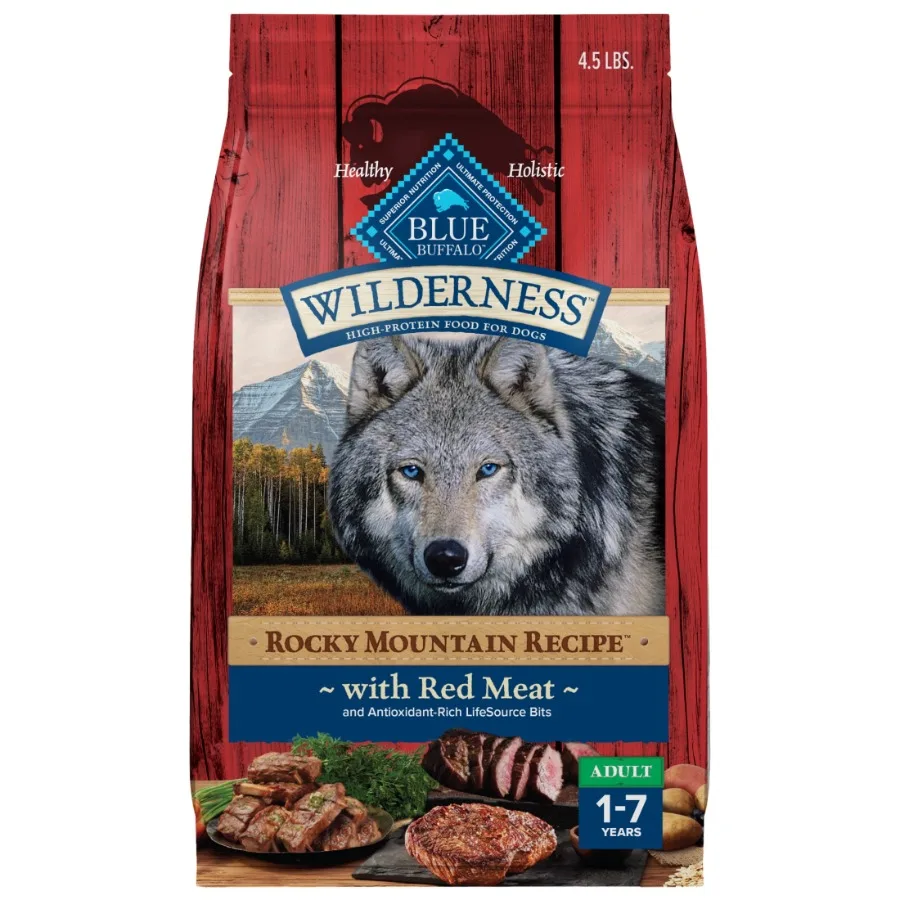 

Сухой корм для взрослых собак Wilderness Rocky Mountain Recipe Red Meat, 4,5 фунта (2 кг), идеально подходит для активного отдыха на природе, высокобелковая формула.