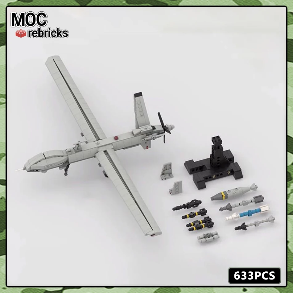 MOC Military  Series MQ-9 Reaper UAV Miniaircraft Combat Weapon Model Suit Building Block DIY Children's Toy Holiday Gift