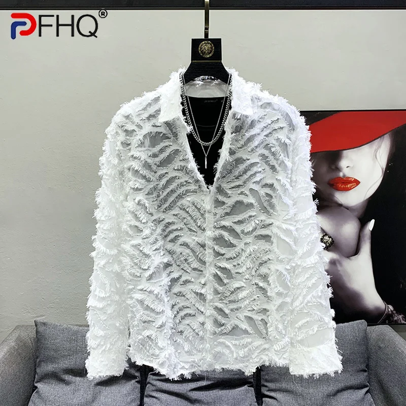 PFHQ Sexless 2023 Fashion Men\'s Clothing Elegant Tassel Loose Long Sleeve Shirts Thin Trendy Hollow Jackets Tops Original Design