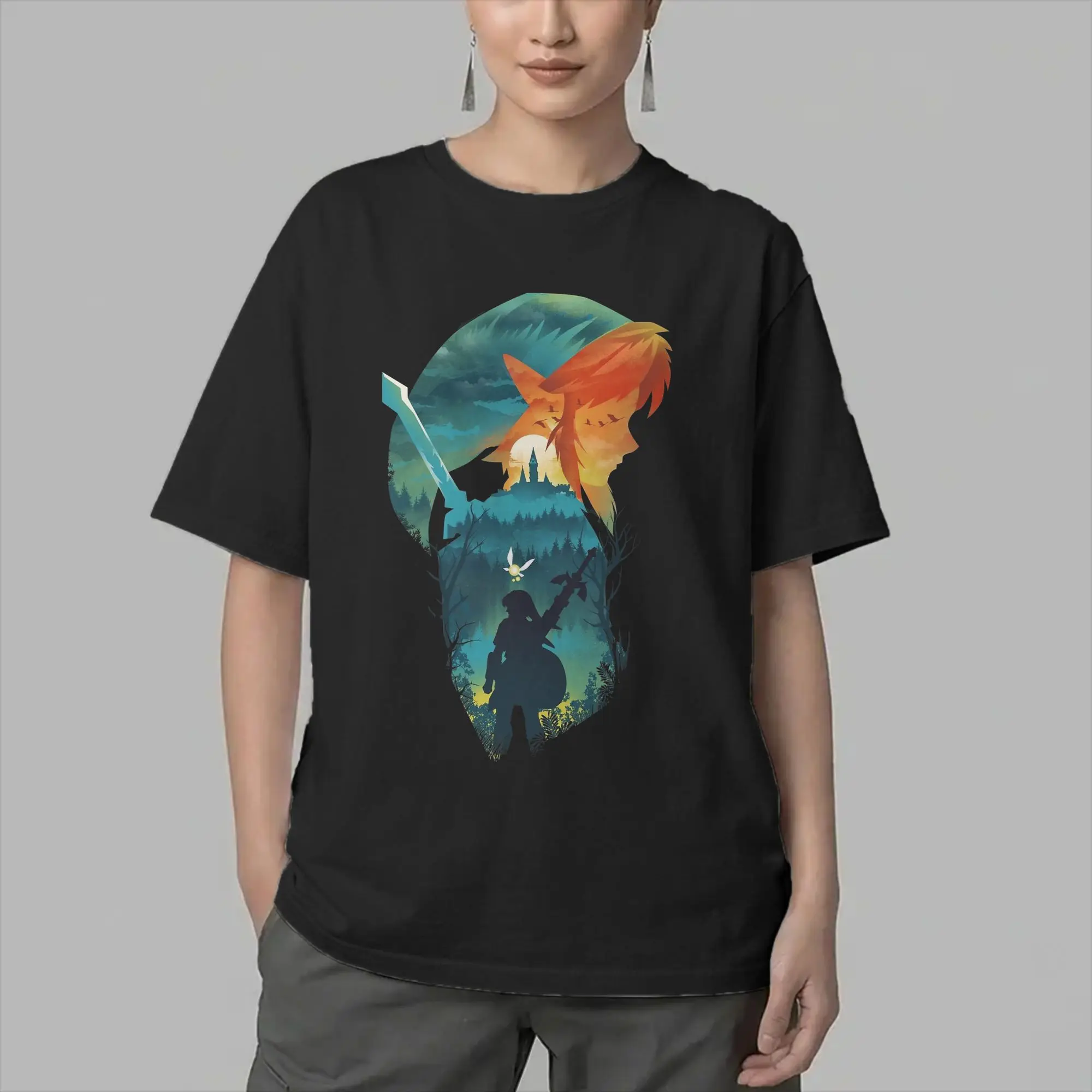 Zeldas Legend Link T Shirt for Men Cotton Novelty T-Shirt Round Collar Game Anime Tees Short Sleeve Clothes Big Size