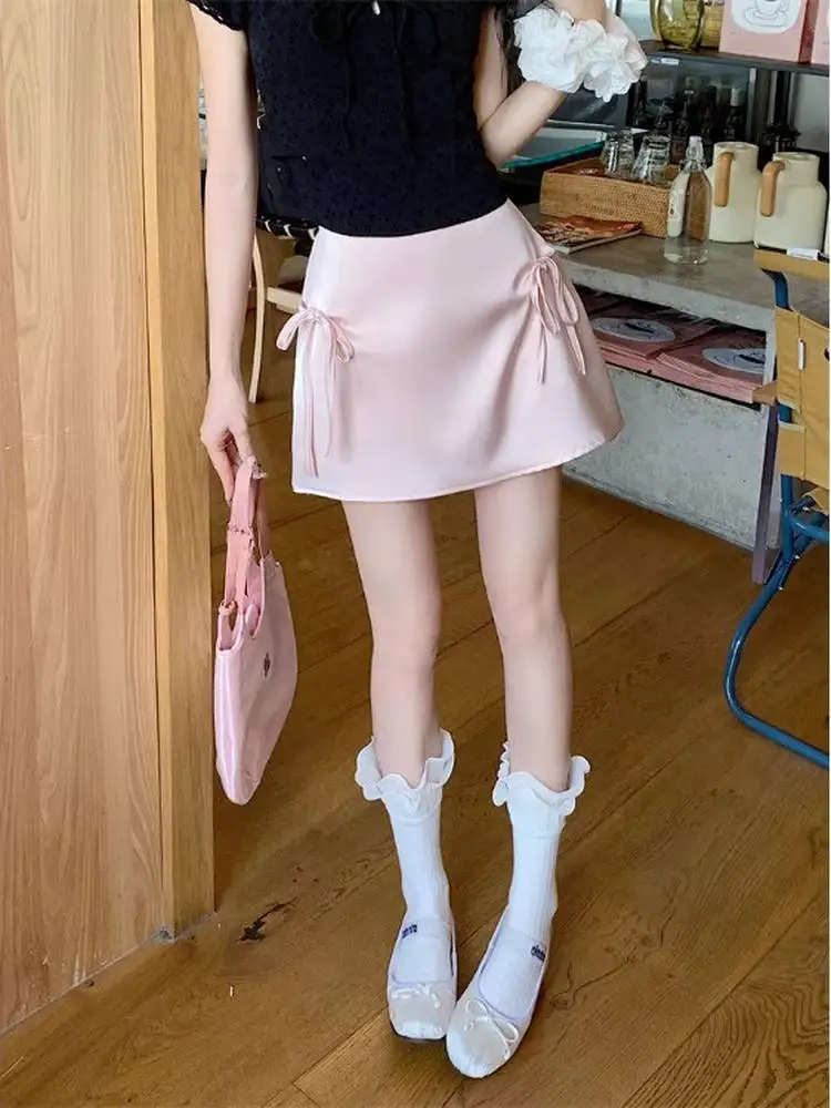 

Sweet Knot High Waist A-Line Skirt Women's Summer Anti-Walk Slimming Versatile Short Skirt Commute Korean Style