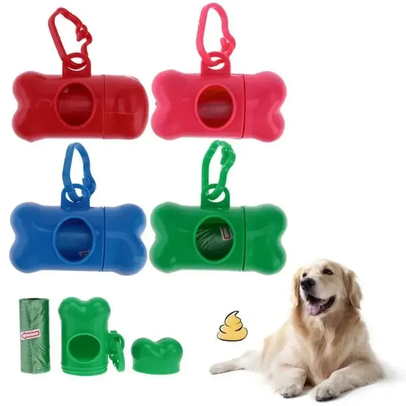 Pet Dog Bone Shape Trash Bag Dispenser with 1 Roll Pet Poop Bag Set Garbage Bag Hamster Accessories