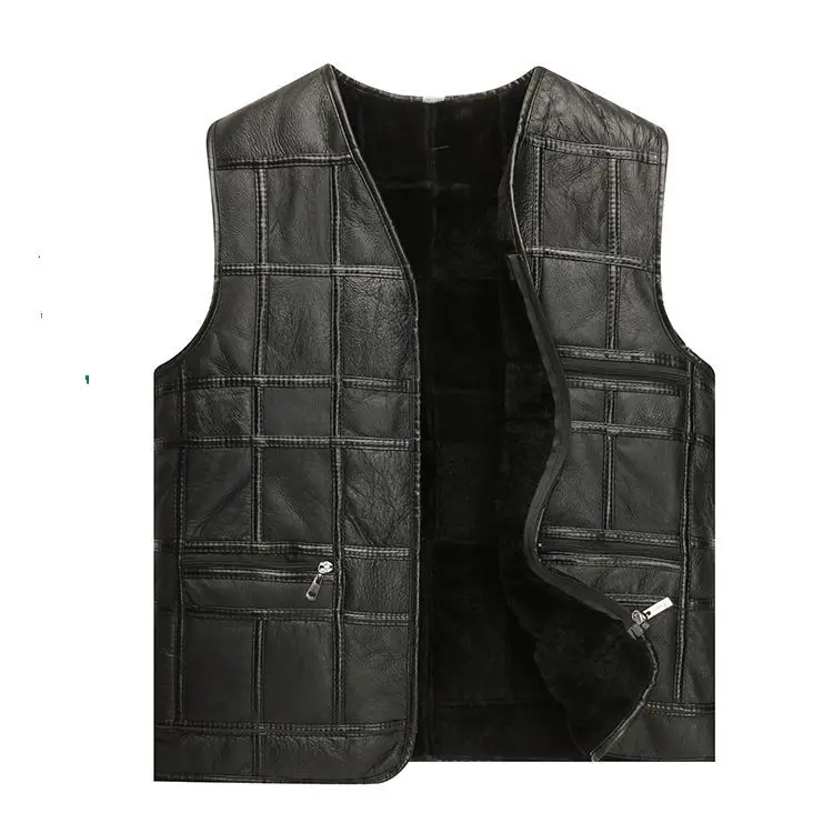 Chaleco de motorista de cuero genuino para hombre, Chaleco de piel de oveja, Tops de retazos, ropa de talla grande, Invierno