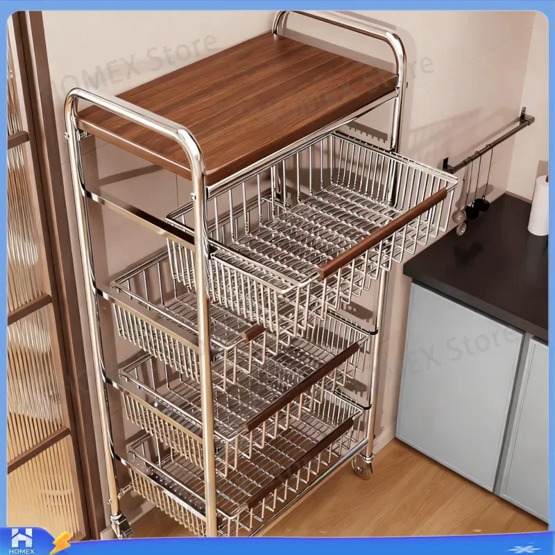 Vintage Medieval Style Kitchen Trolley Cart Multifunctional Storage Rack Multi Tier Fruit Vegetable Basket Snack Organizer