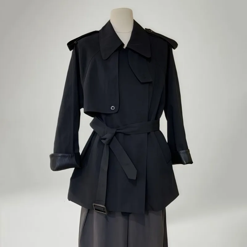 حزام الخصر طية صدر السترة متوسطة وطويلة خندق معطف المرأة معطف الخريف اضافية كبيرة الحجم فضفاضة ورقيقة معطف رائعة وبسيطة