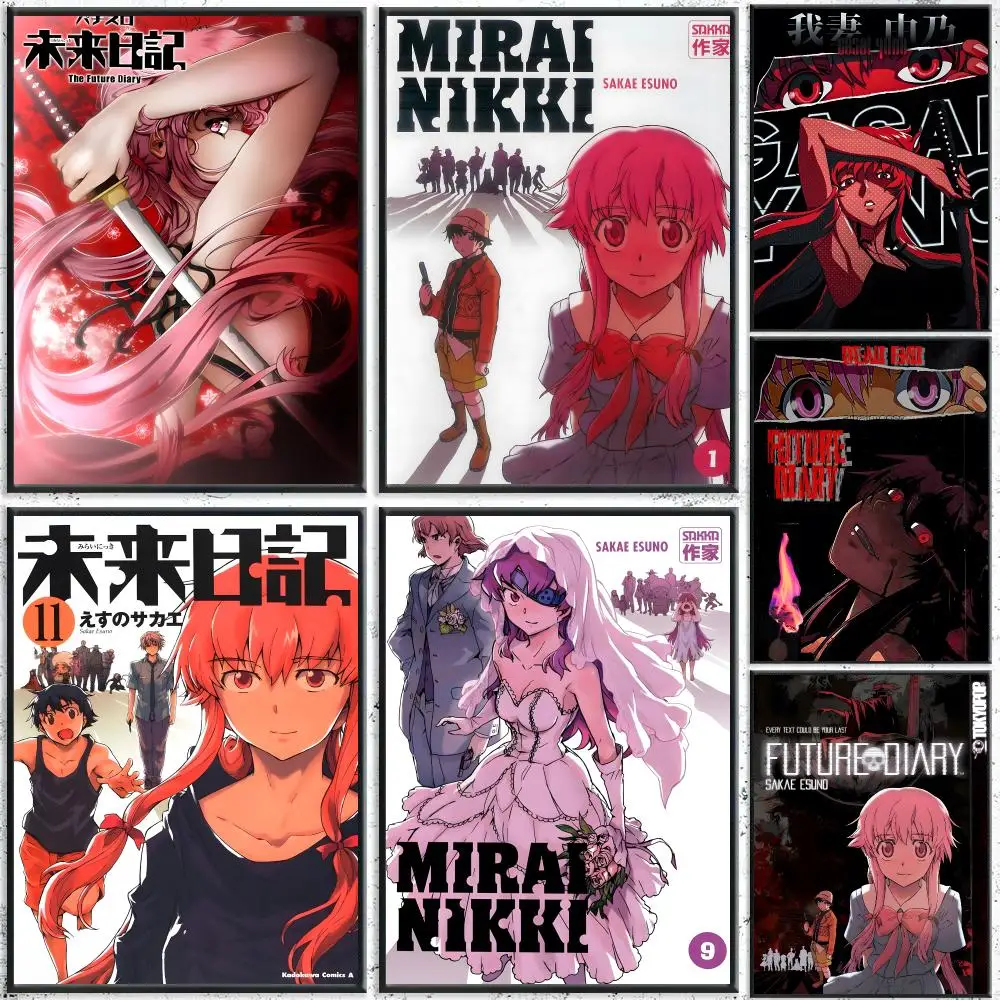 Anime Mirai Nikki Poster Self-Adhesive Waterproof Wall Stickers, Coffee Bar Home Wall Decor