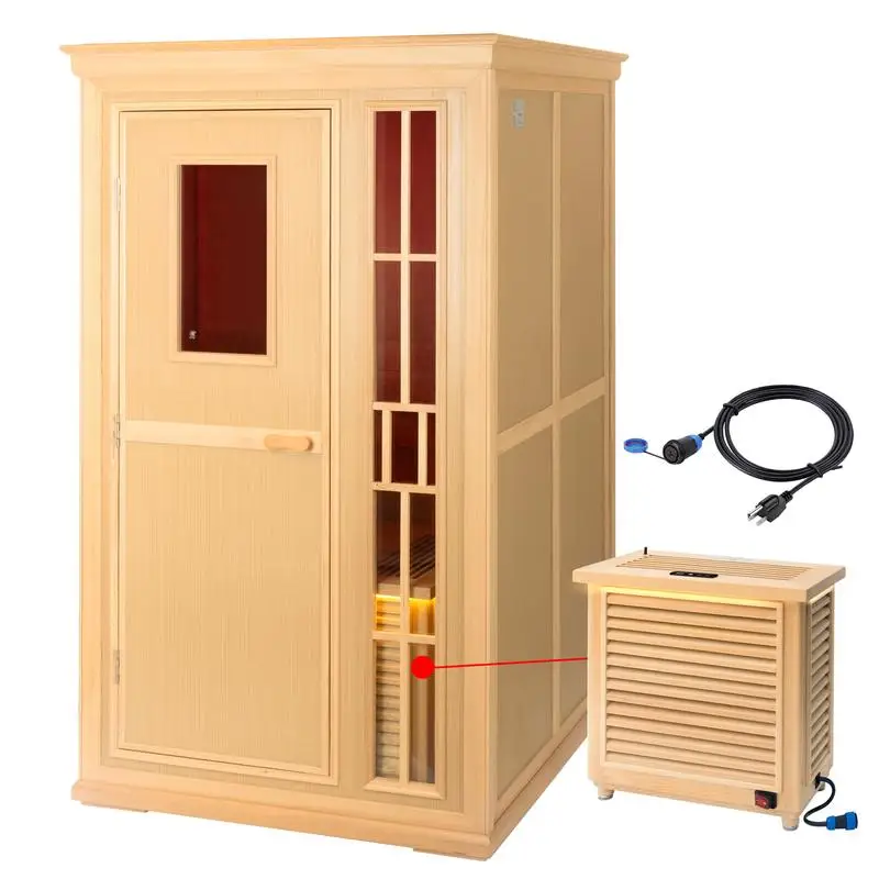 

1-Person Home Dry Sauna Room, 1000W Heater, Indoor Hemlock Wood, LED Lights, Bluetooth, Easy Assembly, Fast Heating, Size: