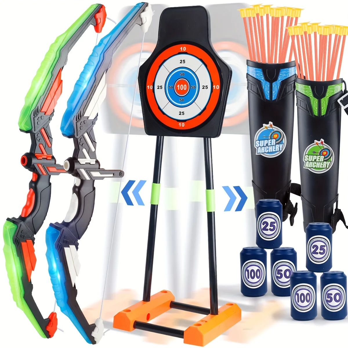 Kids LED Archery Toy Set, Hand-Eye Coordination Training, Multiple Options, Indoor Outdoor Sports Gift