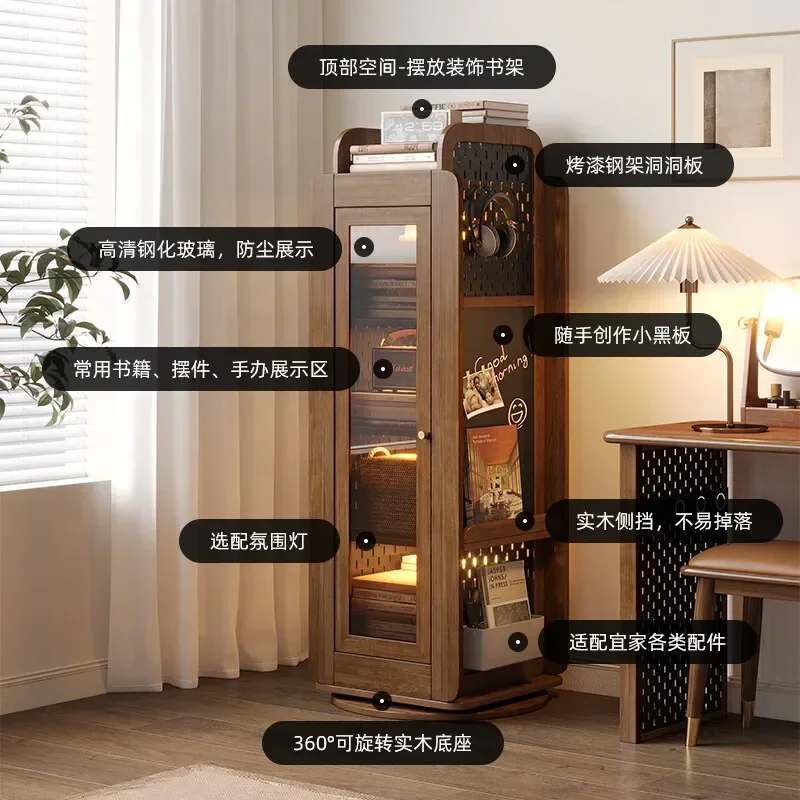 Rotating bookshelf All solid wood picture book rack Shelf Cave board Free storage rack 360 degree bookcase Floor shelf