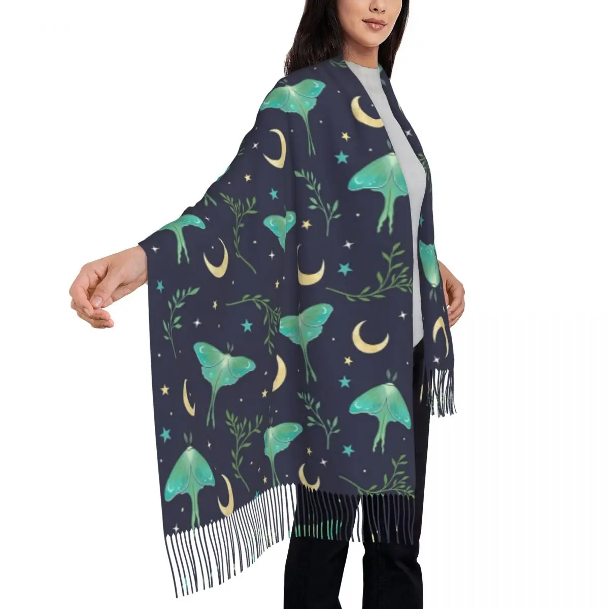 الزيز الباطنية والعثة الساحرة السماوية الشمس القمر نمط وشاح شرابة الأوشحة النساء لينة الدافئة شال ويلتف شال كبير التفاف #3