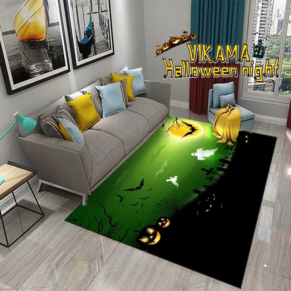 

VIKAMA ковер на тему Хэллоуина для гостиной, спальни, нескользящий, легко чистящийся, с рисунком тыквы и летучей мыши, праздничные декоративные коврики