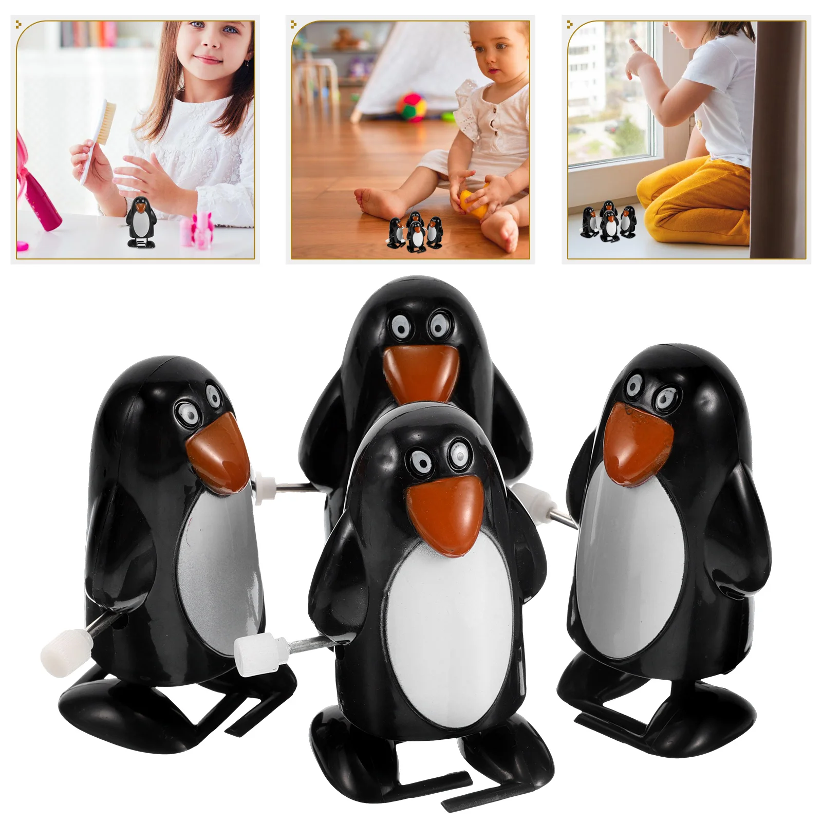 4 pçs enchimento relógio brinquedo pinguim estudante presentes de natal plástico andando brinquedos animais