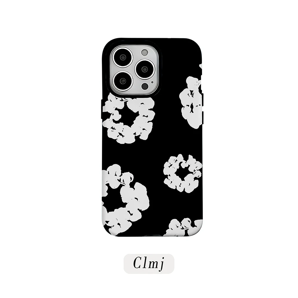 Funda de teléfono de lujo con flores negras D-Denims T-Tears para iPhone 17 16e 16 15 14 13 12 11 X XS XR XSMAX Air Pro Max Plus de doble capa
