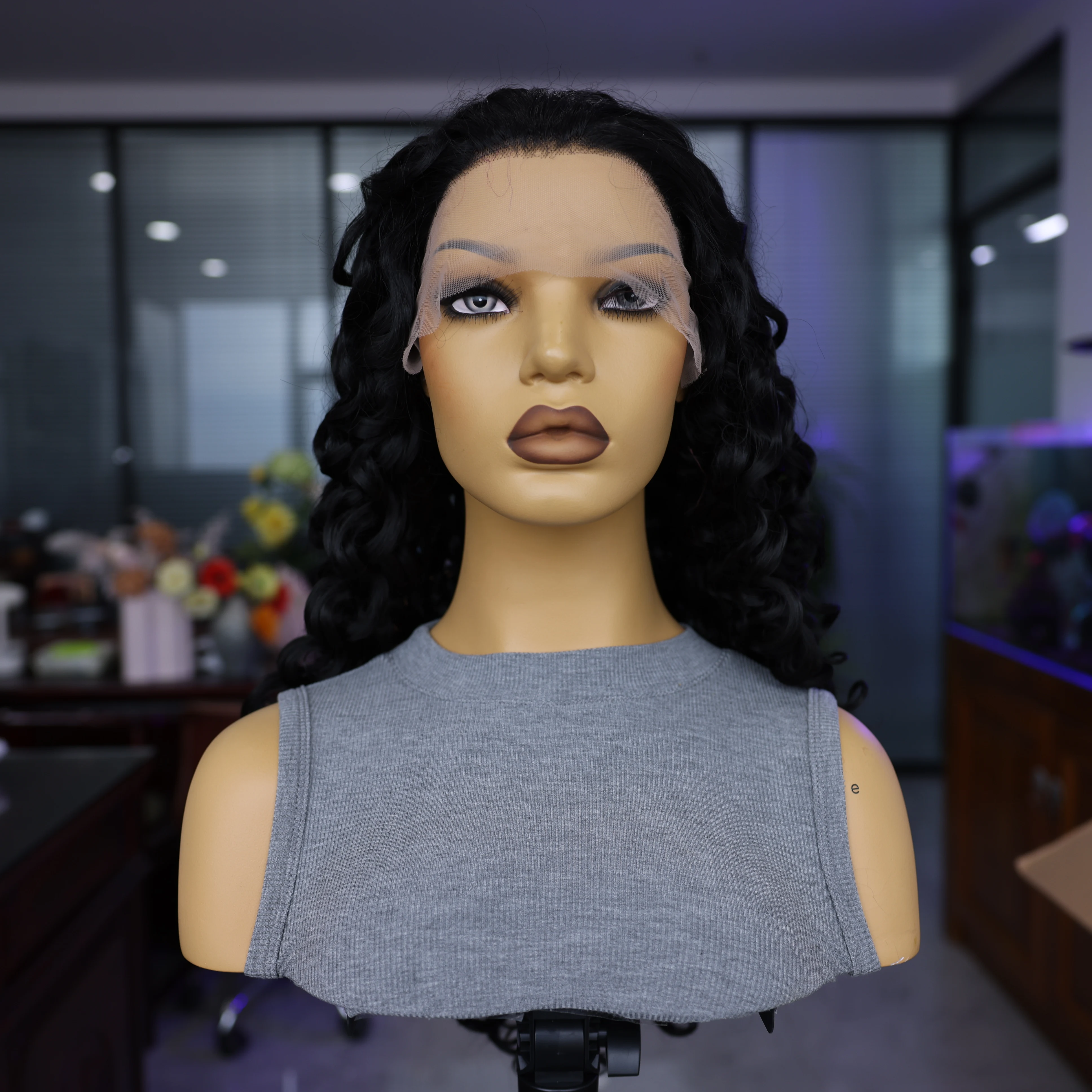 

Aiva Synthetic Lace Edge Wigs Fits Black Women 26 Inch Long Curly Lace Edge Wig Natural Black Natural Hair Line Cosplay Wig