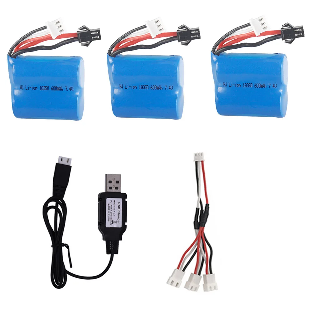 Batería de iones de litio 18350 y cargador USB para H100 H102 S1 S2 S3 S4 S5 batería de barco de carreras de control remoto de alta velocidad 7,4 V 600mah batería de enchufe SM2P
