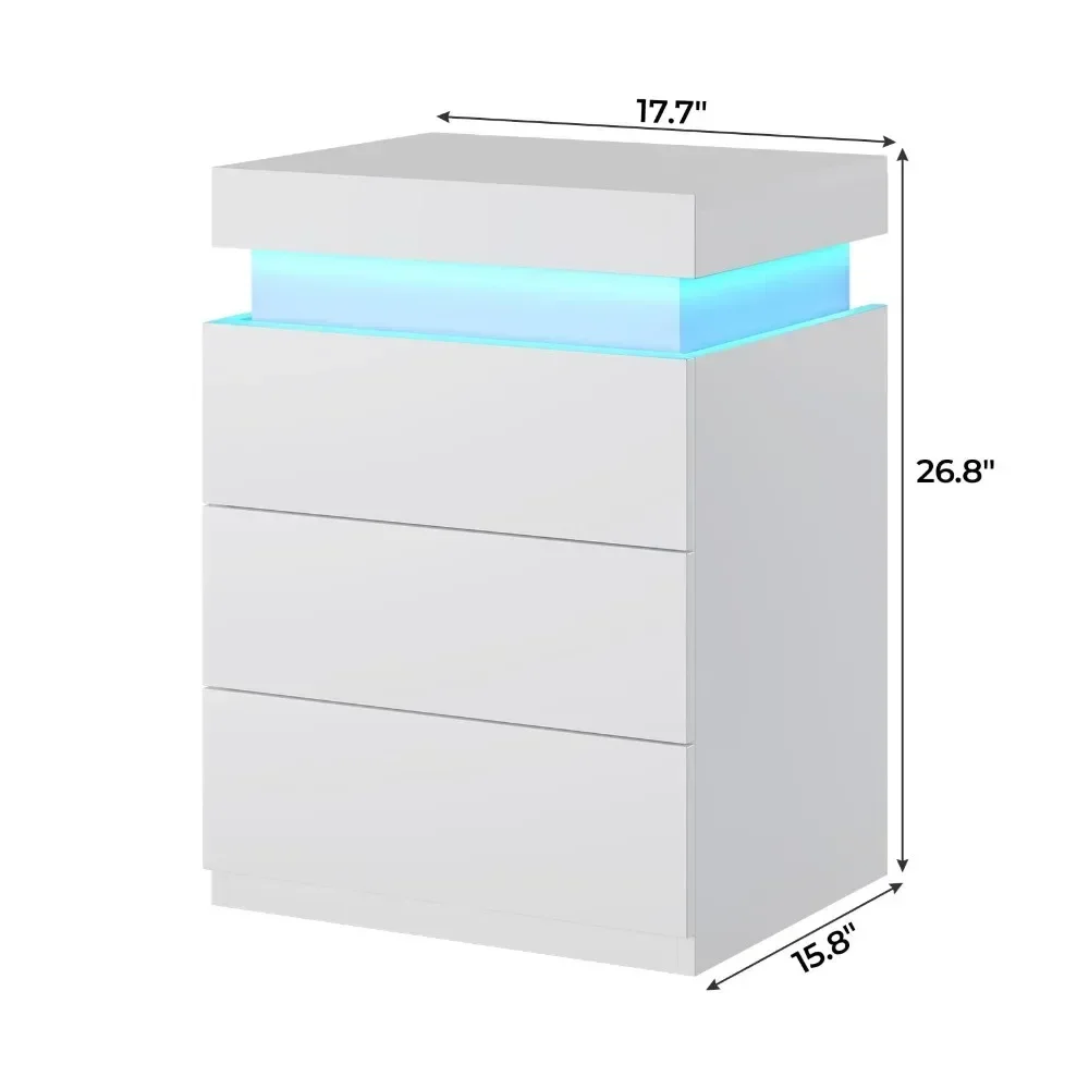 LED Nightstands Set of 2, Nightstand with Charging Station and Sliding Top,Bedside Table with Power Outlets & Drawers