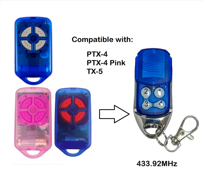 For ATA PTX4 Remote Control Garage Door Opener Blue Pink 433mhz Rolling Code Compatible SecuraCode CRX-1 CRX-2 AM Receiver